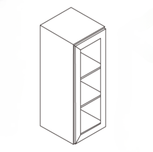 3D sketch of a tall cabinet with three shelves and a front door.